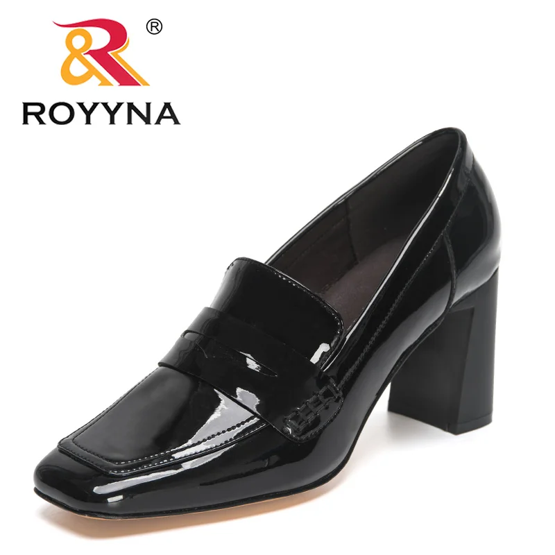 

ROYYNA 2021 New Designers Patent Leather Pumps Women High Heels Square Toe Sexy Shoes Noble Temperament