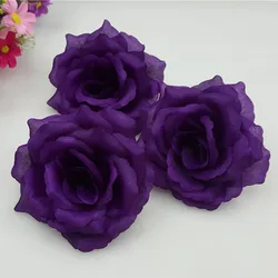 Set of 10 Gold Silk Rose Artificial Flower Heads for Wedding and Home Decor (Dark Purple)