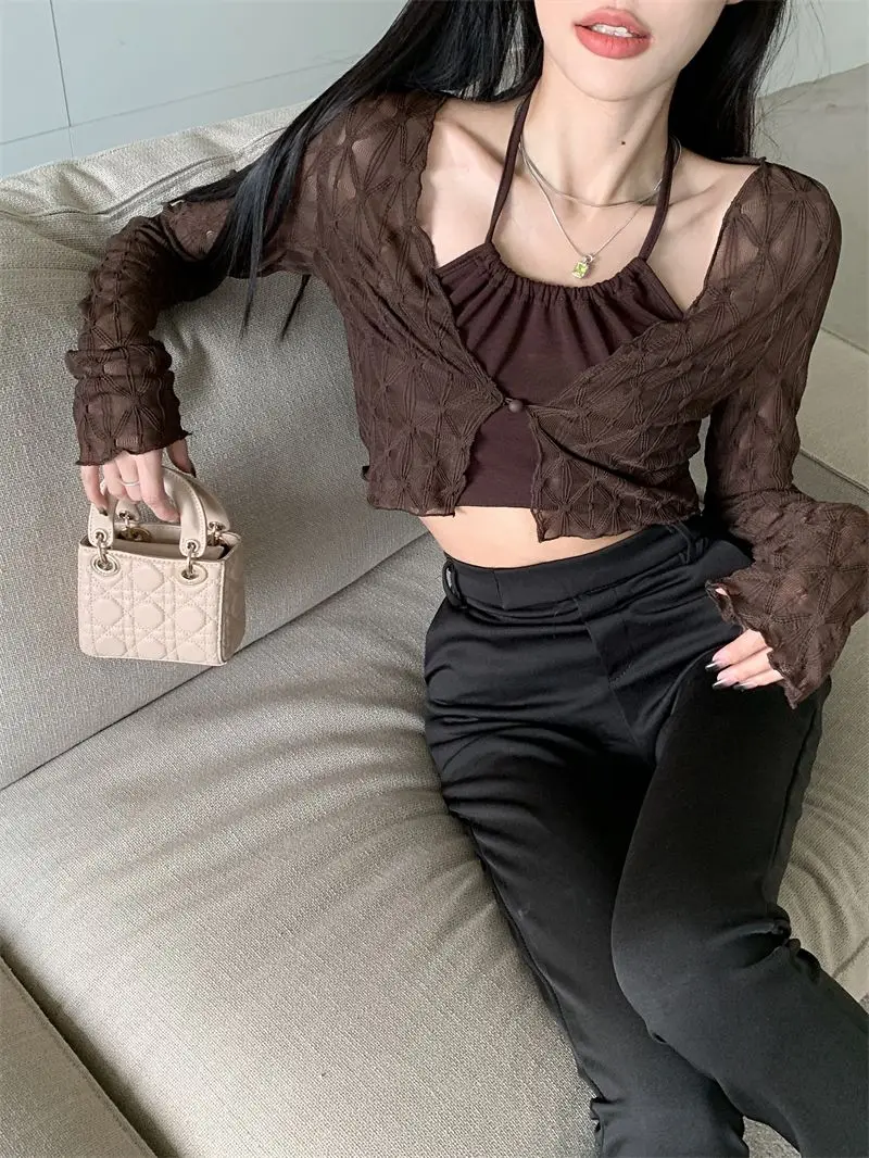 Summer Thin Sun-proof Cardigans Women Crochet Midriff-baring Tops Short Leisure All-match Y2k Korean Style Daily Slim Fashion