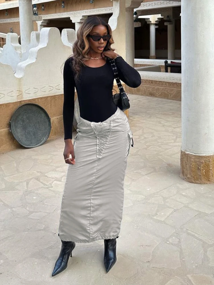 

WeiYao Bandage Cargo Skirts Women Stitching Vintage Baggy Streetwear Outfits Korean Fashion High Waist Loose Casual y2k Skirt