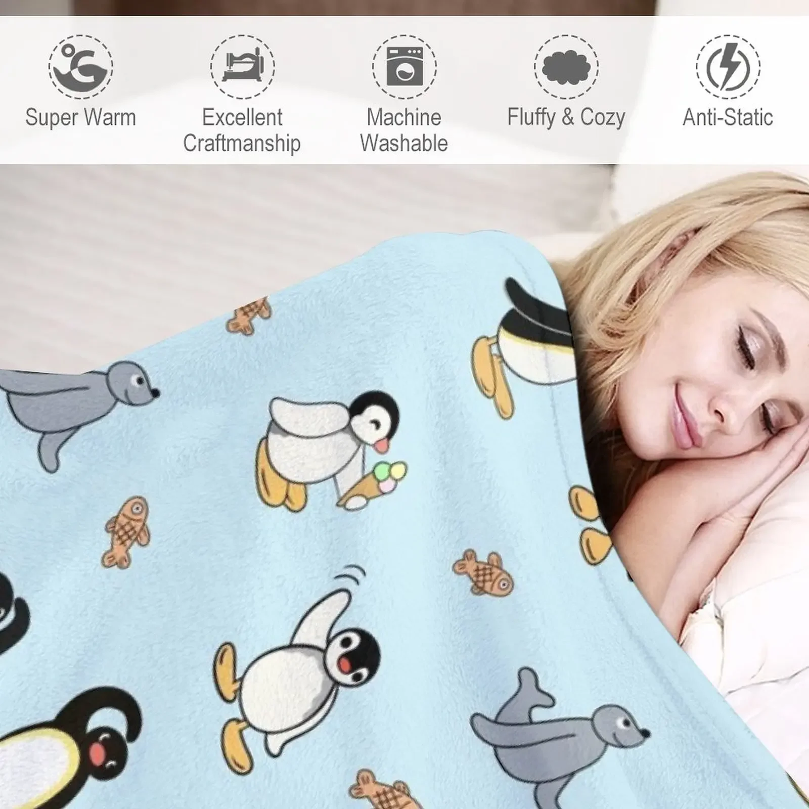 Noot pingu and friends Throw Blanket Soft Plush Plaid Cute Blanket Plaid Summer Blanket 4
