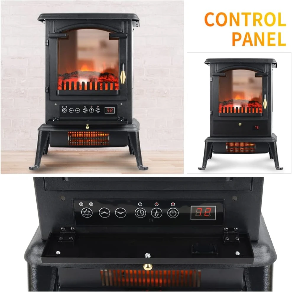 Electric Fireplace Heater with Remote, 22.4" Freestanding Portable Infrared Fireplace Heater Stove with 3-Sides Realistic Flame 2