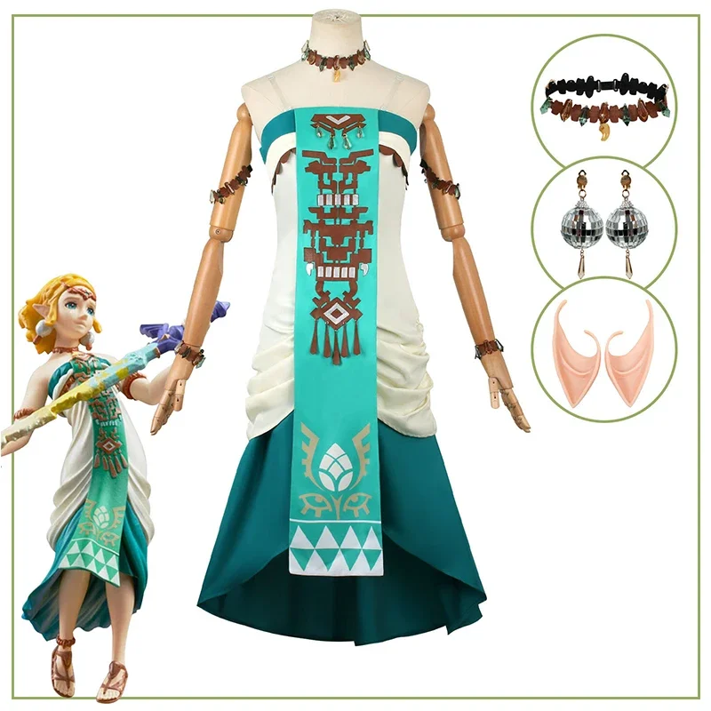 Green Princess-Inspired Cosplay Dress with Wig for Women (Unofficial)