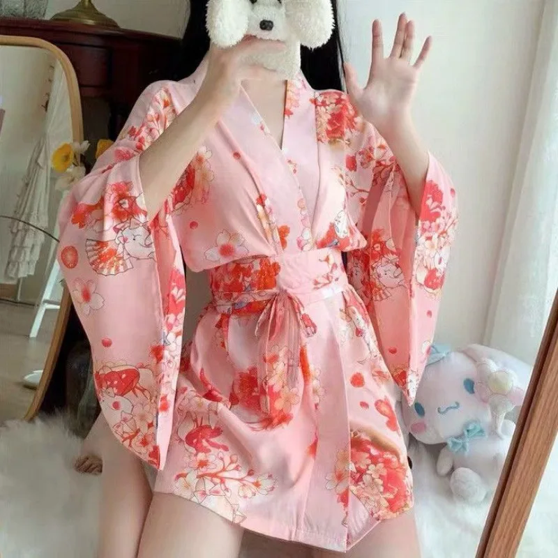Sexy Sleepwear Women Underwear Robe Print Floral Pajama Sets Homewear Kimono Japanese Long Sleeve Mini Dresses Nightwear