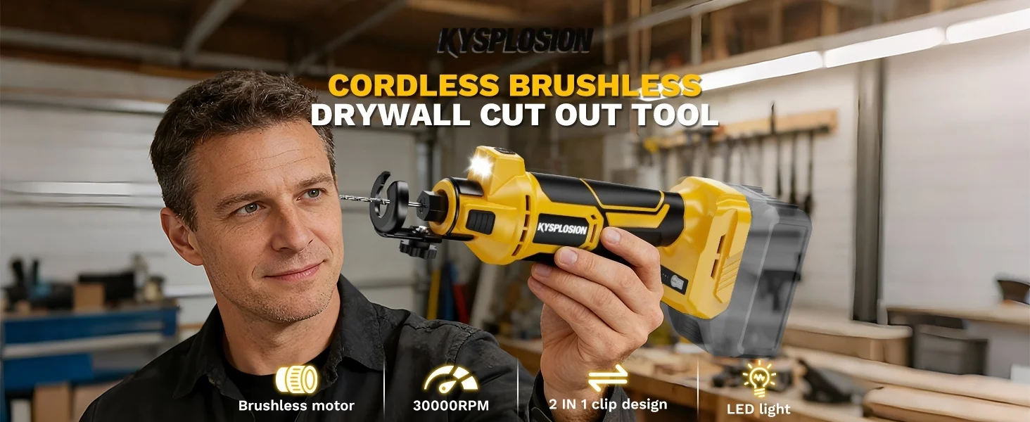 Cordless Brushless Drywall Cut-Out Tool 3 Speed Adjustable Rotary Saw with Up to