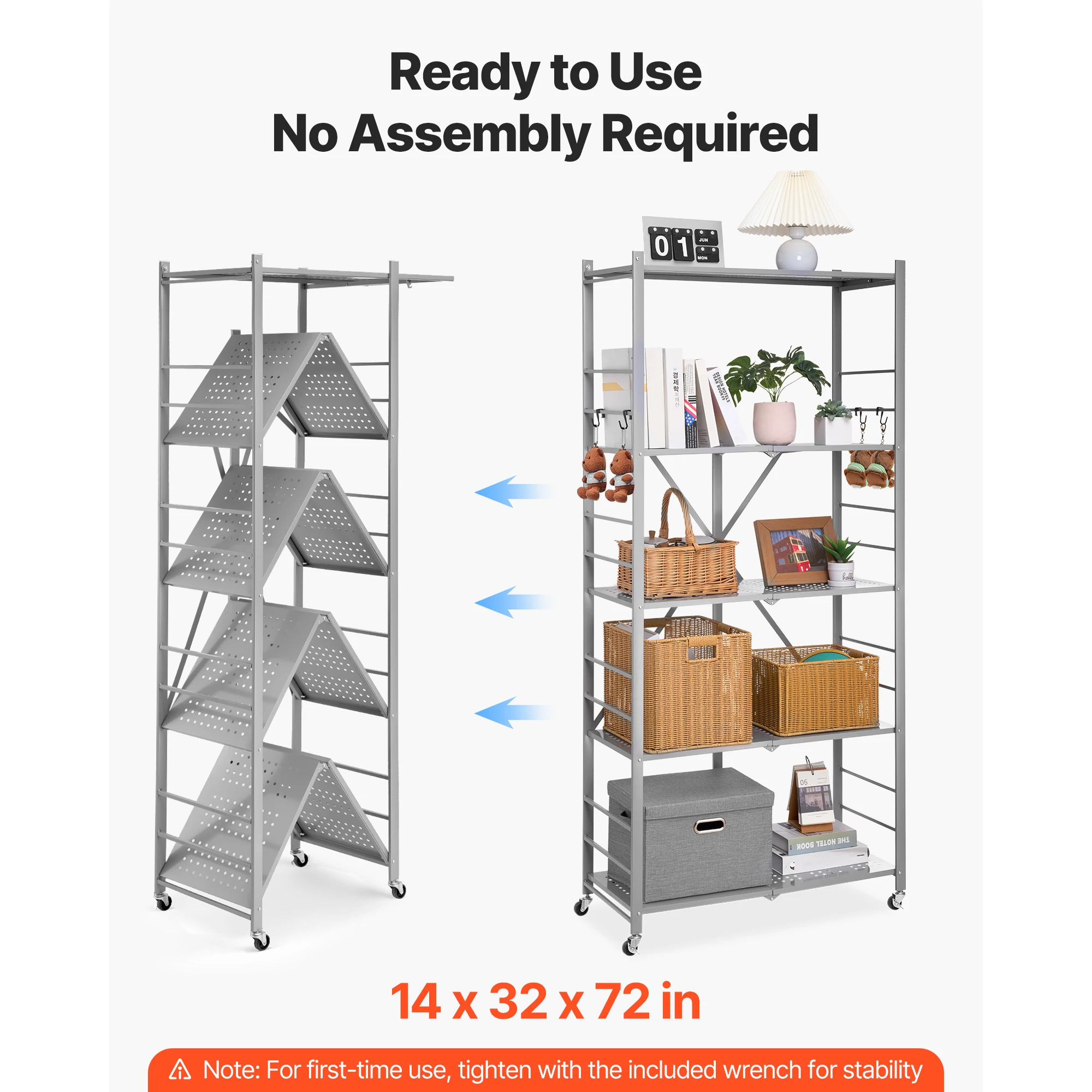 Foldable Metal Storage Shelf with Wheels for Garage and Home
