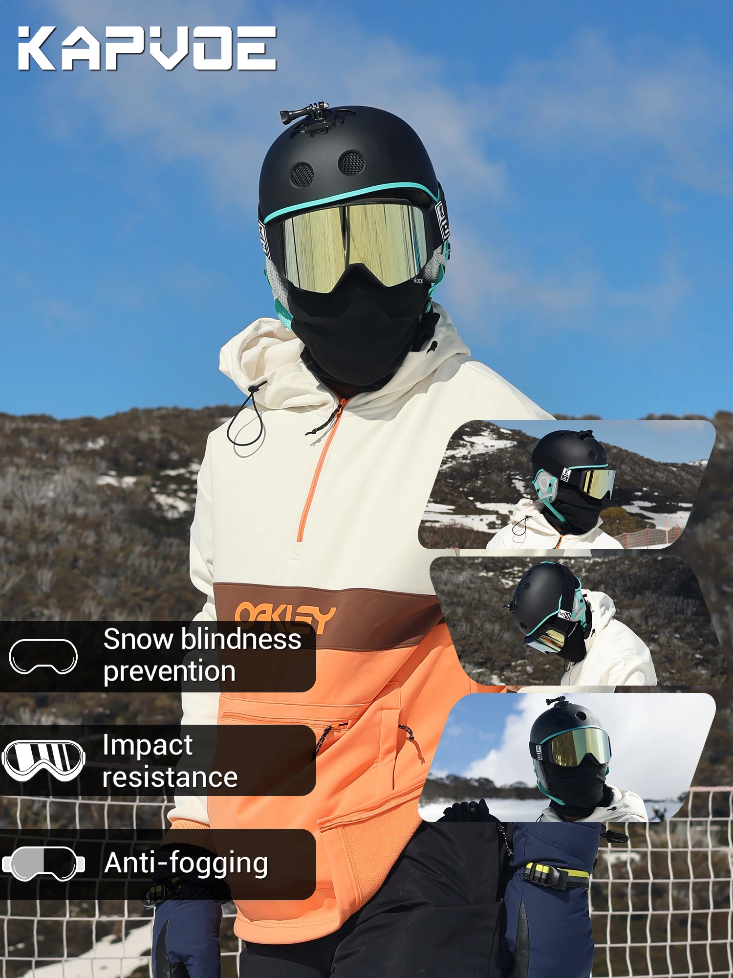 Kapvoe Flip Ski Goggles for Men Snow Goggles Women Anti-Fog Snowboarding Snow Skiing Mask UV400 Snowmobile Glasses Motorcycle