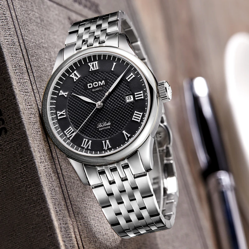DOM Mens Watches Top Brand Luxury Quartz Watch Men Casual Steel Waterproof Business Watch Auto Date M-41D