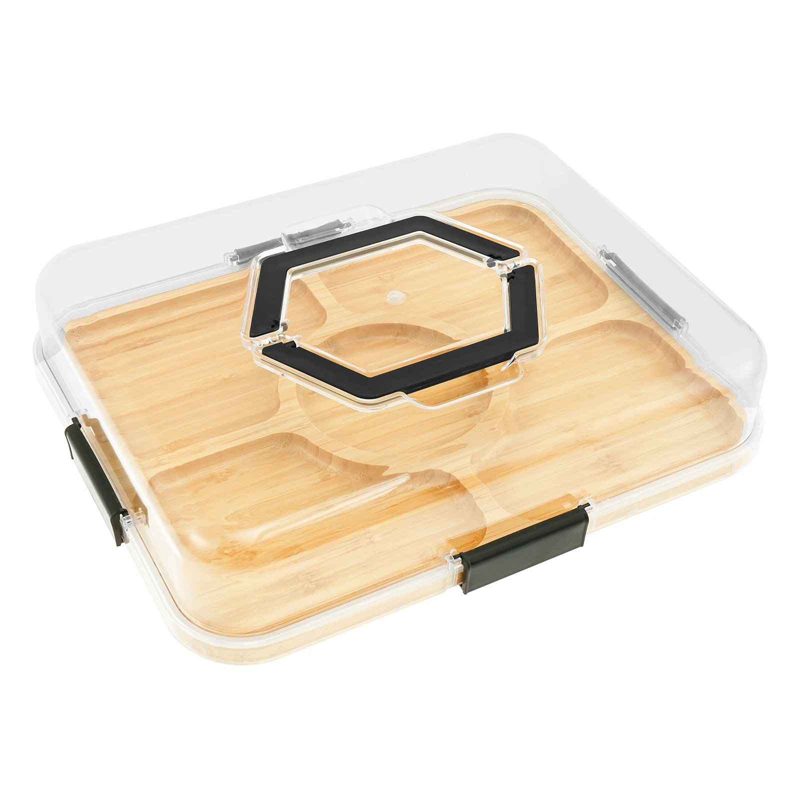 Wood Charcuterie Tray Cheese Board with Clear Lid Compartments Snack Portable Box Dinner Plates Hotel Kitchens Party Sets