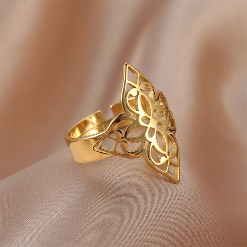 Geometrische minimalistische klobige Ringe aus Edelstahl, quadratisch, großer symmetrischer Musterring für Frauen, Schmuck, Hochzeit, Trendgeschenke – Detail 4