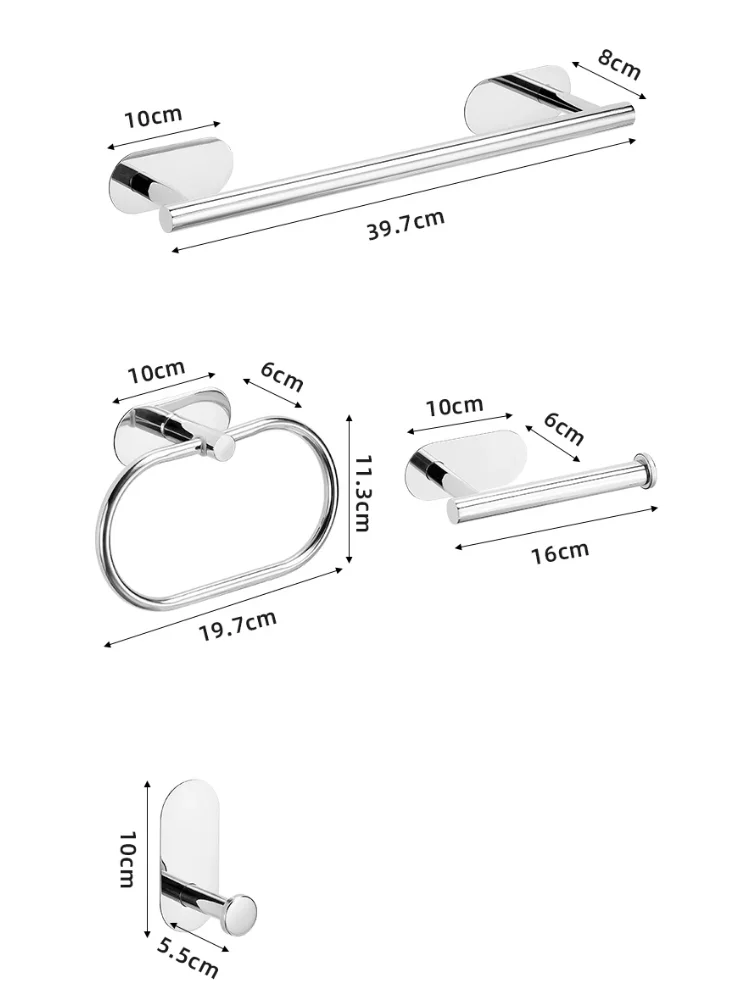 Description Picture 5 of itemNo Drilling Chrome Bathroom Accessories Sets Toilet Tissue Roll Paper Holder Towel Rack Bar Rail Ring Robe Hook Hardware