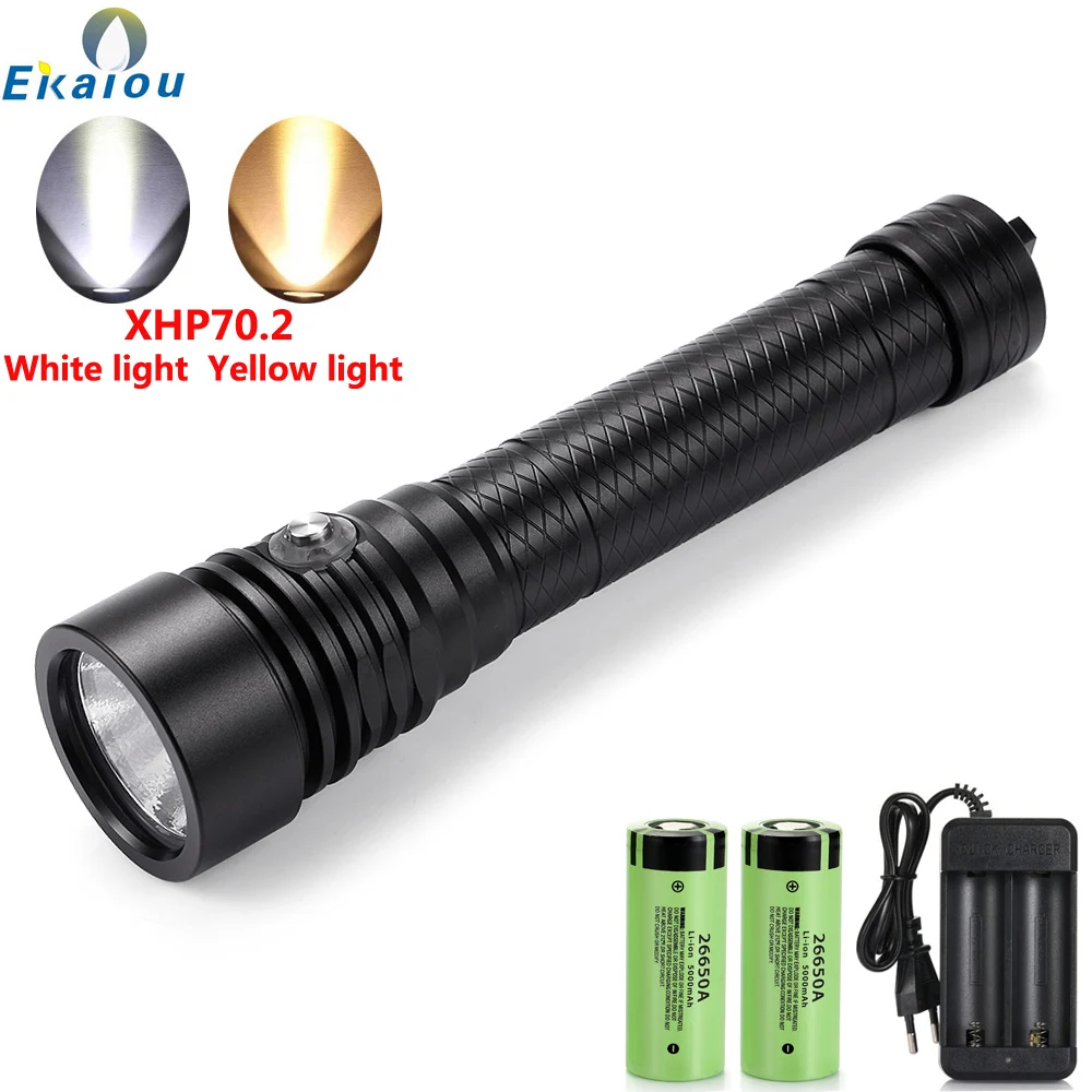 

P70 Diving Flashlight Underwater Professional Waterproof Strong Light LED High-Power Outdoor Night Dive Catching Fish Searchligh