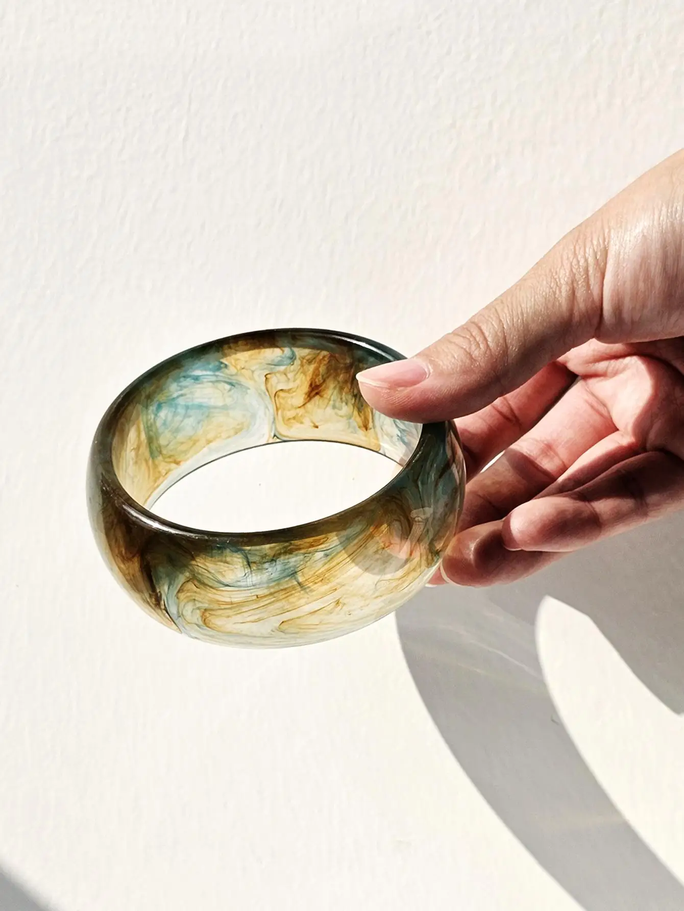 Resin Bracelet Retro Geometric Irregular Square Green Smudge Chunky for Women Girl Vintage Bangle