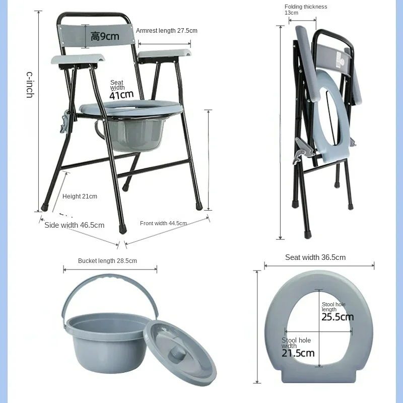 Portable Elderly Commode Chair  Foldable Toilet Seat with HandHeld Bucket, Senior Mobility Aid, Bathroom Helper for Home Care 6