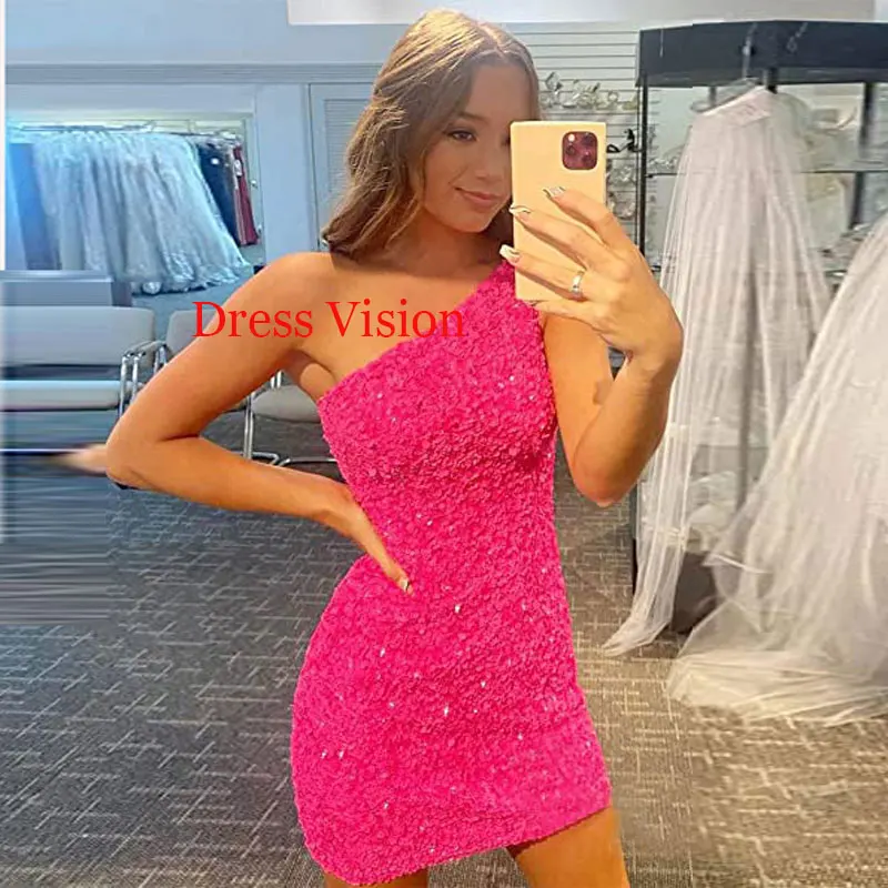 Prom Dresses One Shoulder Sequin Dresses Short Sparkling