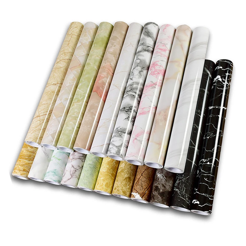 สติ๊กเกอร์ติดผนังห้องครัวไวนิลหินอ่อนวอลล์เปเปอร์ DIY กันความร้อนกันน้ํา Contact ต่อเนื่อง Wallcovering Wall Decor 1