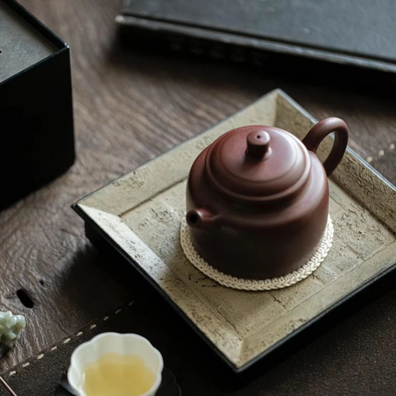 Handcrafted Retro Chinese Style Tea Cup Coaster Absorbent Cotton Thread Heat Resistant Tea Pot Mat Purple Clay Tea Brewing Mat