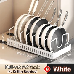 Enhanced Kitchen Organizer: Pull-out Pots and Pans Holder with Multi-Functional Storage Solutions (White Pot rack)