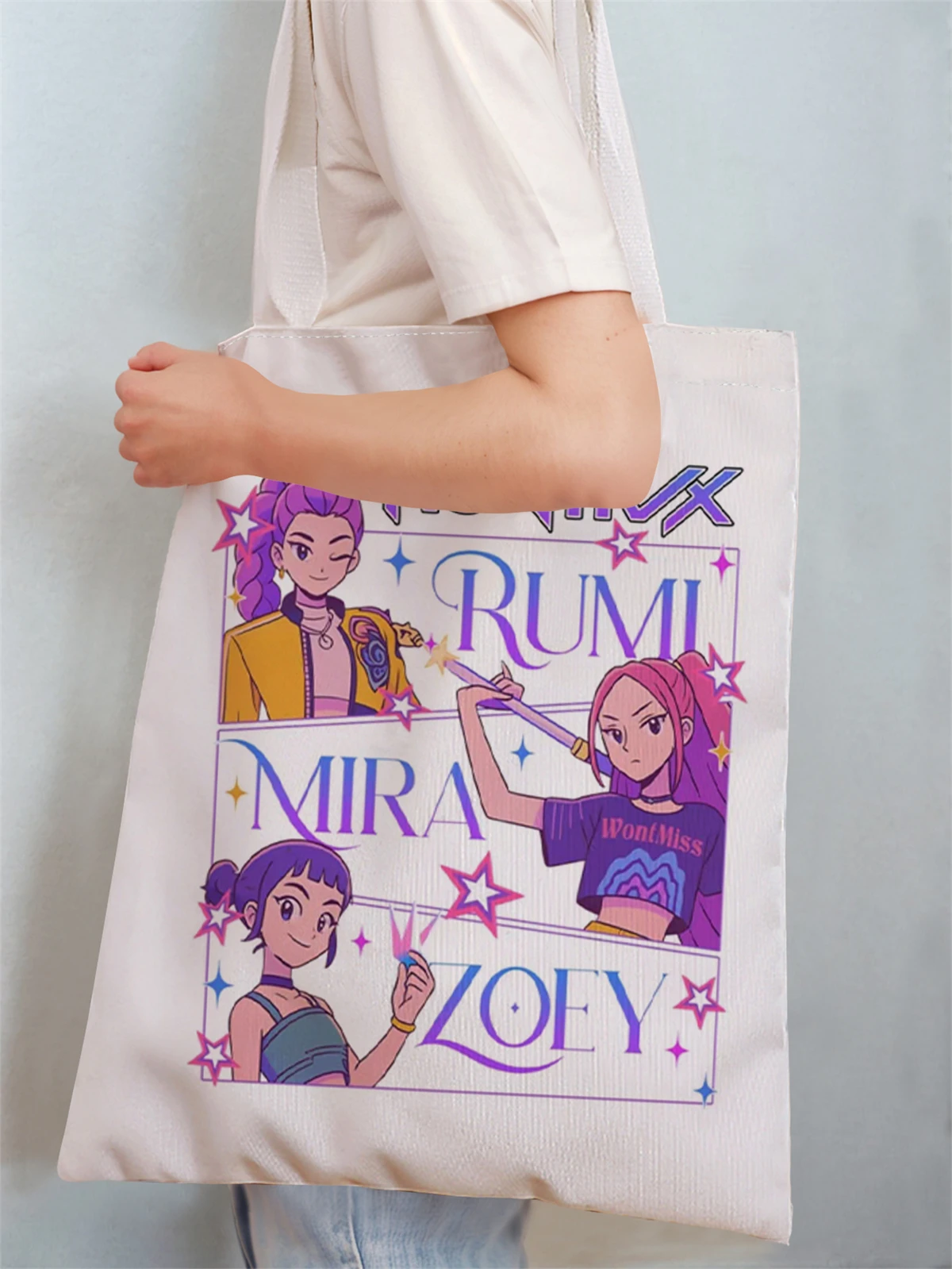 Cartoon printed casual handbag, reusable fashionable backpack, multifunctional handbag, canvas shopping bag