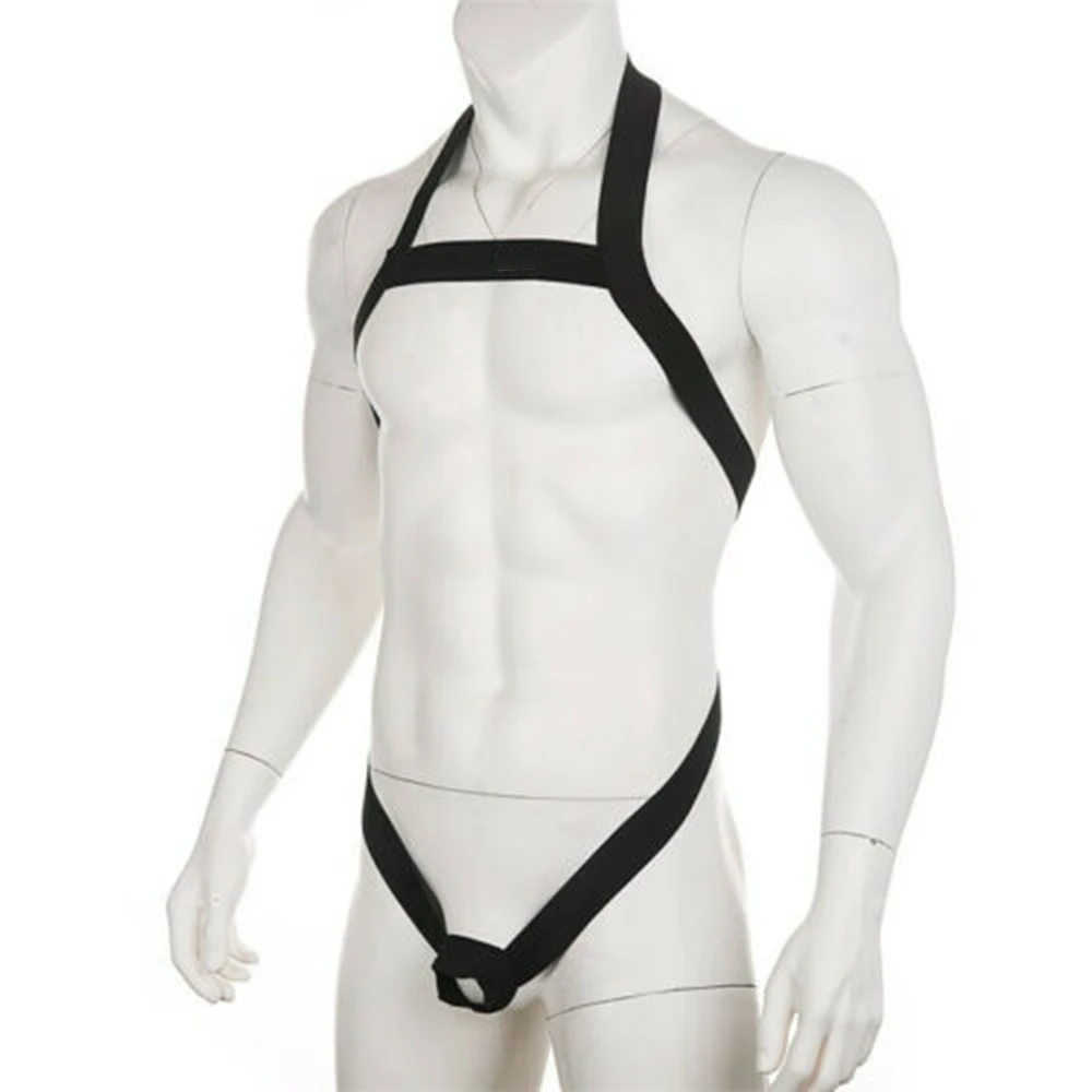 

New Mens Bondage Harness Thongs Set Body Chest Costume G-string Jockstrap Lingerie Man Halter Neck Hollow Out Nightclub Costume