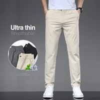 2024 Summer Thin Men's Business Casual Pants Stretch Soft Straight Leg Solid Color Slim Fit Trousers Male Beige Gray Black