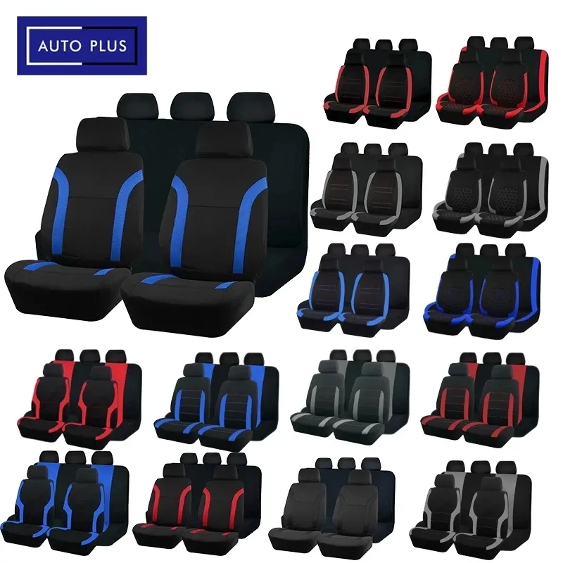 AUTO PLUS Juego de fundas de asiento de coche de poliéster, universales, deportivas, se ajustan a la mayoría de coches, de tela lisa, Bicolor, elegantes accesorios de coche, Protector de asiento