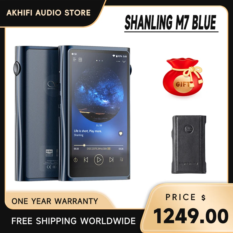 

SHANLING M7 Blue HIFI Android Portable MP3 Music Player ES9038Pro DAC DSD512 128G ROM 1080p MQA Sharp HD Screen 665 Soc 6G RAM