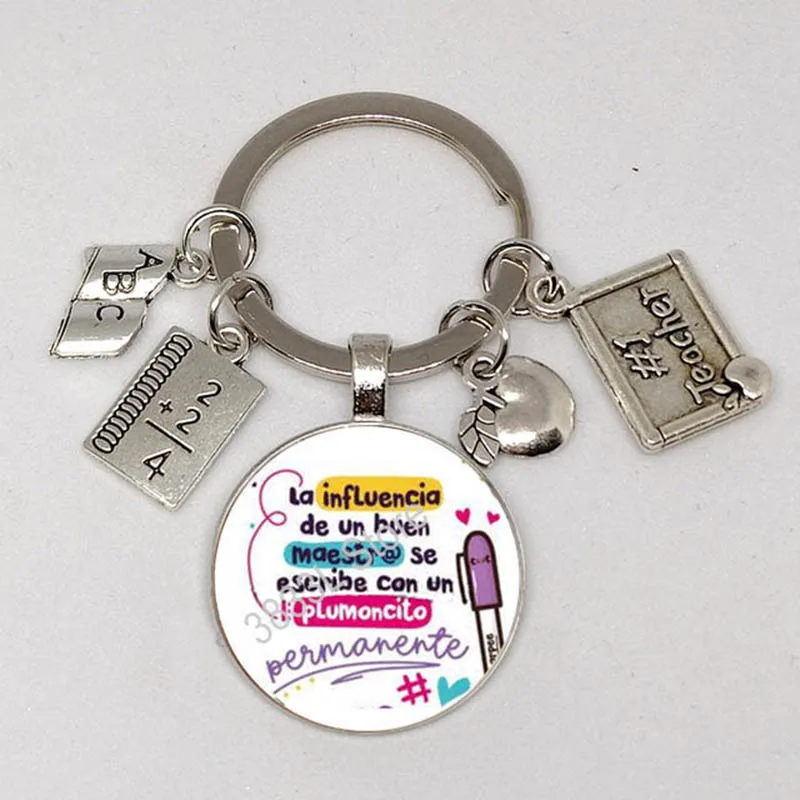 2024 New Teacher Keychain Thank You Teacher Text Keychain Pendant Glass Crystal Pendant Key Ring Car Keychain for Teacher Teache