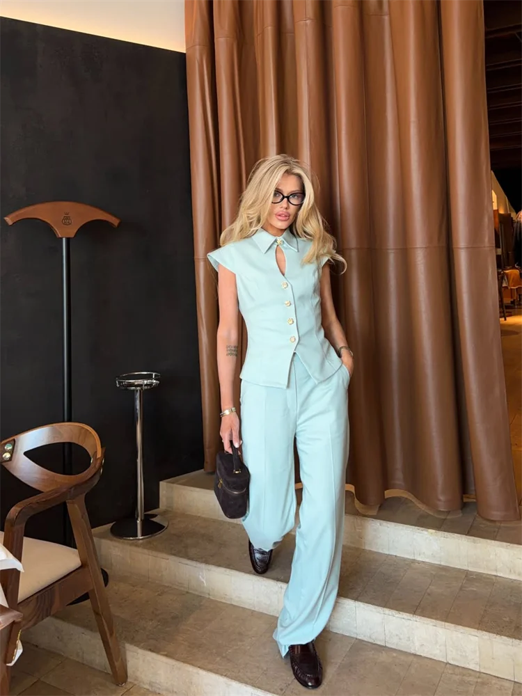 Women's 2 Piece Pants Set Elegant Cap Sleeve Blazer Top High Waist Straight Leg…