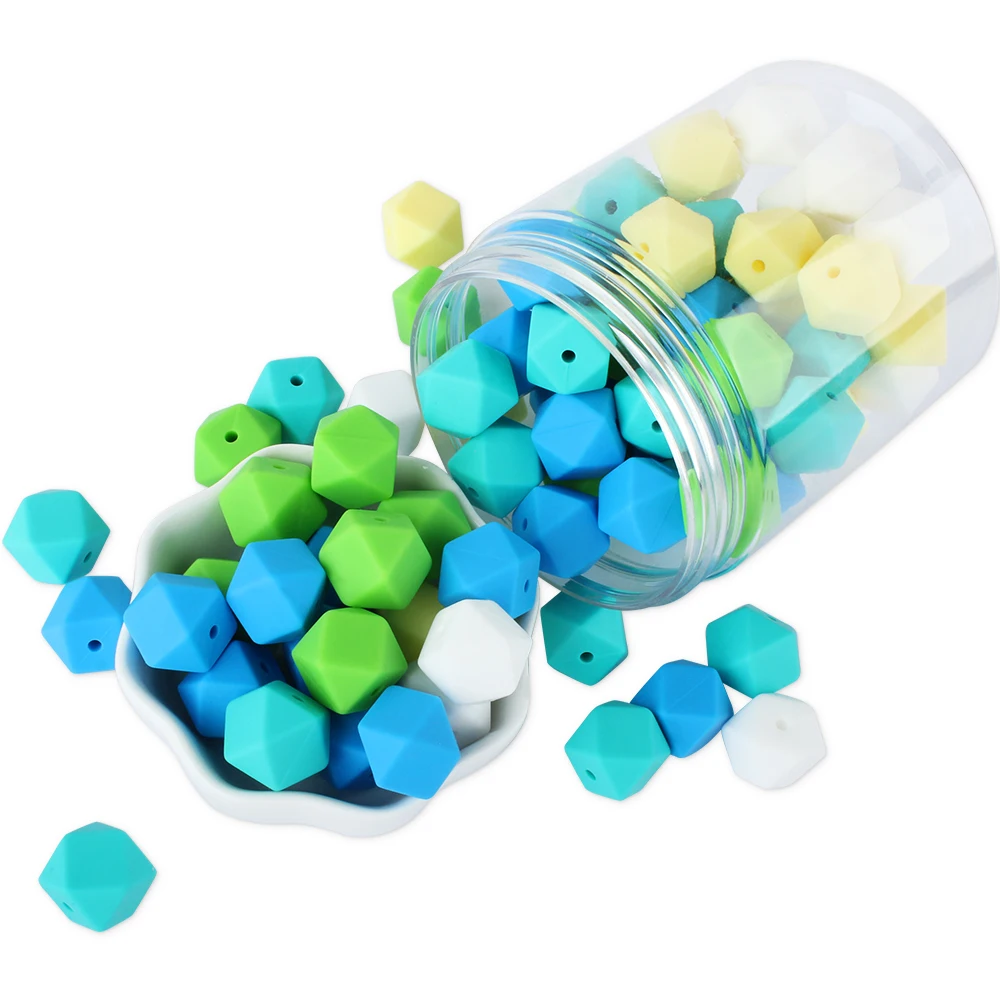 10pcs Hexagon Silicone Beads Pearl 14mm DIY Pacifier Clip Chain Necklace Food Grade Silicone Baby Teething Teether Mini Bead 5