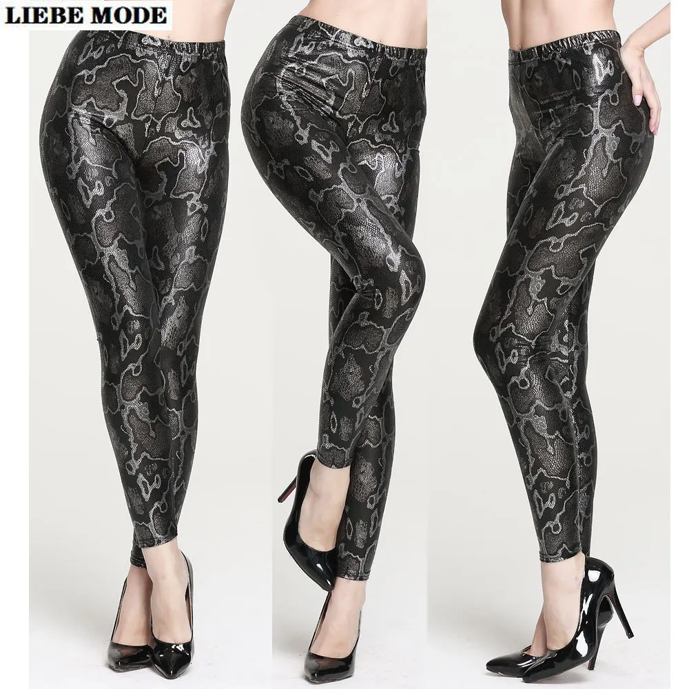

Women's Snake Skin Printed Faux Leather Casual Leggings for Women Stretch Thin Fitness Leggins Femme High Waist Pu Black Pants