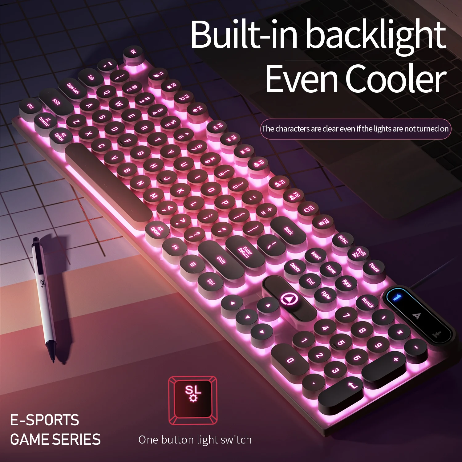 Teclado Redondo do Jogo da Máquina de Escrever 104 Chaves Teclado Prendido Cor Combinando Retroiluminado Computador E-sports Periféricos para Desktop Portátil - Imagem 4