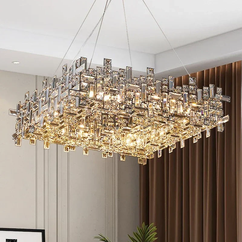 

Luxury Chrome Italian Crystal Led Pendant Lights Villa Living Dining Room Lighting Decor Chandelier Hotel Hanging Lights Fixture