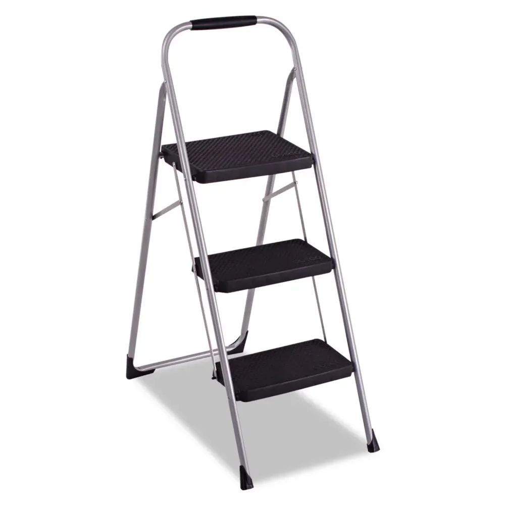 

COSCO 3-Step Big Step Steel Folding Stool, 200lb, Platinum