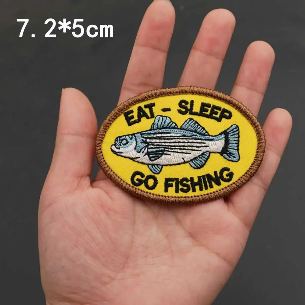 

Eat Sleep Go Fishing Morale Badge Embroidered Hook and Loop Patches Tactical Armband Hat Backpack Decorative Stickers