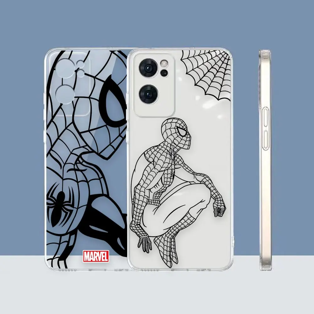 Custodia Trasparente Reno7 Cover Per Oppo Reno 7 6 4 4F F21 7 6 6Z 5 5F 3 2Z Trova X5 X X3 Pro Lite 5G 4G Case Line Drawing Spiderman Iron