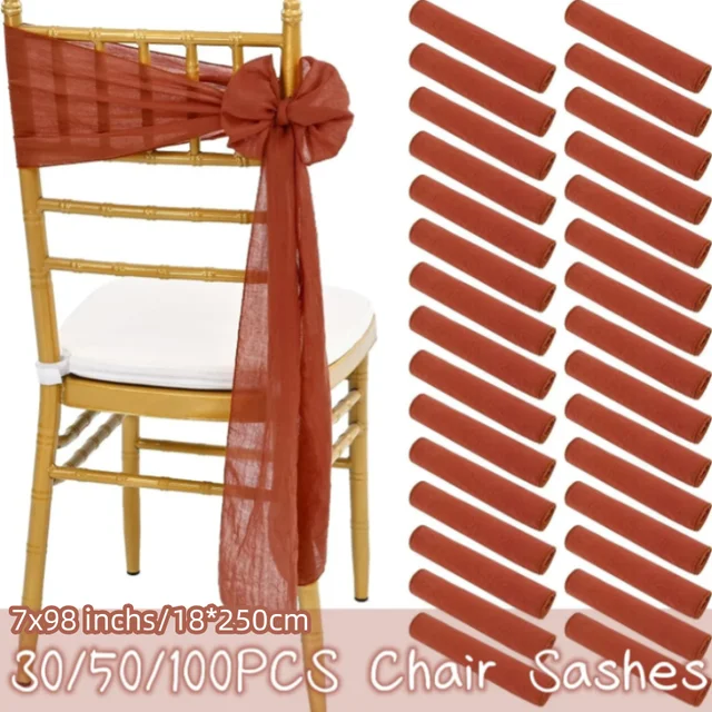 10-100Pcs Terracotta Chair Sashes for Wedding Chair Covers Cheesecloth Chair Bow Sashes Chair Ribbons for Party Ceremony 7x98In