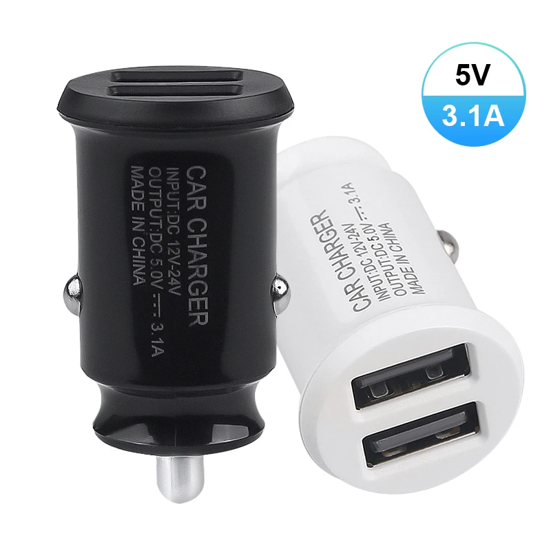 2 USB Ports Car Charger 5V/3.1A Quick Charge Cigarette Lighter 12V/24V  Universal Auto Power Adapter For Xiaomi IPhone Samsung Color Name: Black