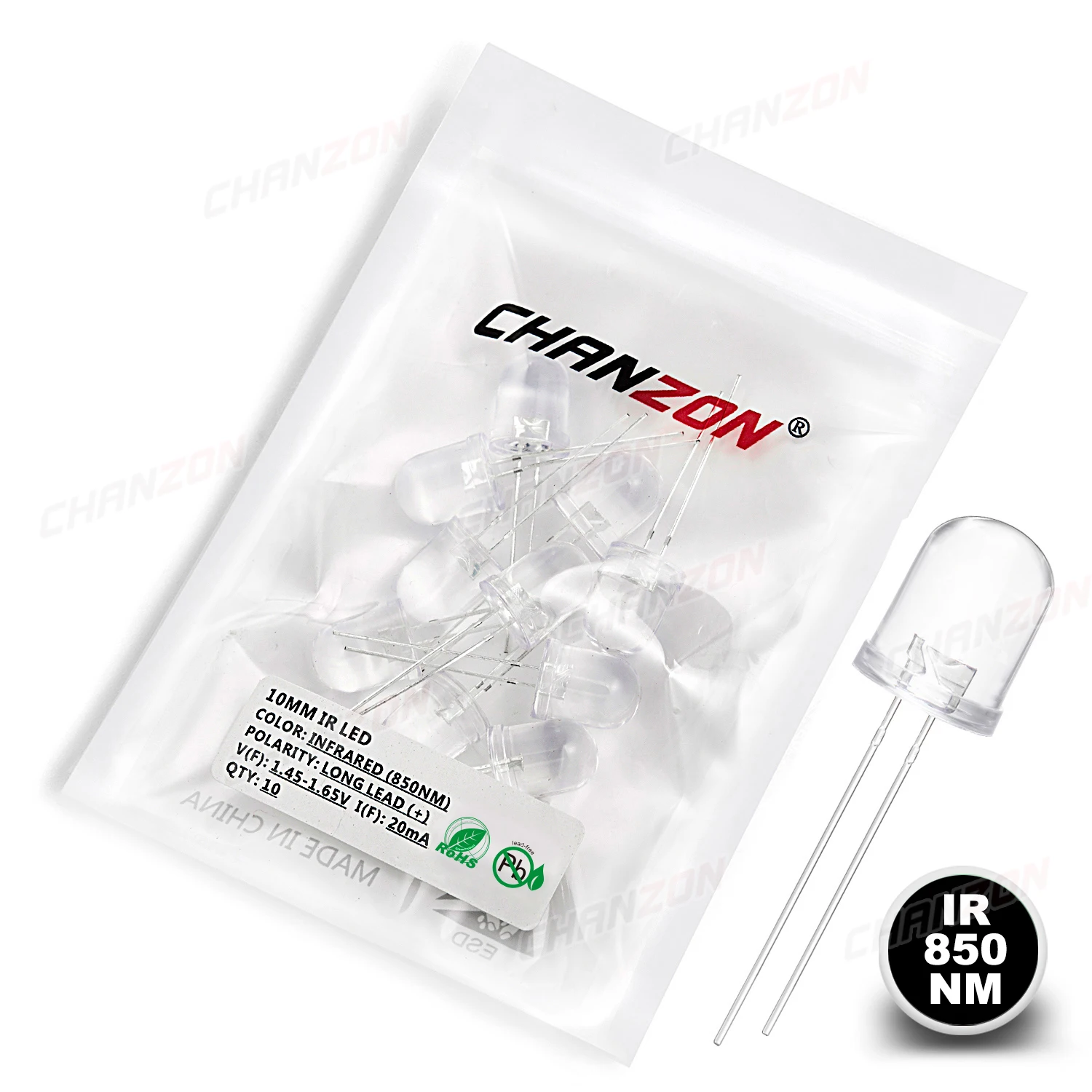 10pcs 10mm IR LED Emitting Diode 850nm Infrared Light Lamp Phototransistor Photodiode DIY Transmitter Emitter Micro PCB Circuit