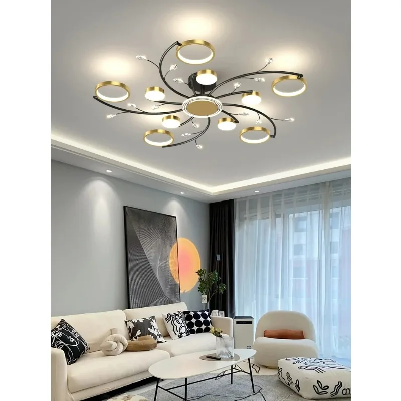 

Modern Led Chandelier Gold Aluminum Luxury Pendant Lights For Living Room Bedroom Study Room K9 Crystal Decorative Lamps 90-260V
