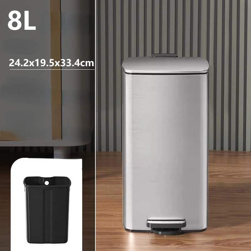 8 Gallon 30L Trash Can With Hinged Lid And Removable Inner Bucket Stainless Steel Kitchen Trash Can Silent Garbage Can Touch Free Pedal Rubbish Bin Waste Bin