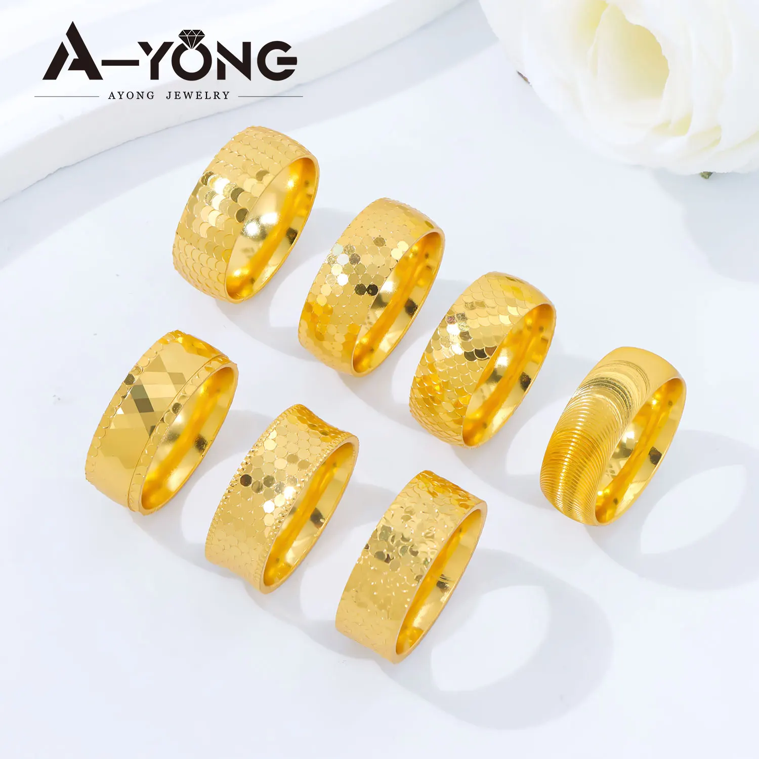 Dubai Mode Chunky Ringe 24k Vergoldet Nigeria Braut Hochzeit Paarringe Arabisch Islamischer Damenschmuck für Veranstaltungen und Partys