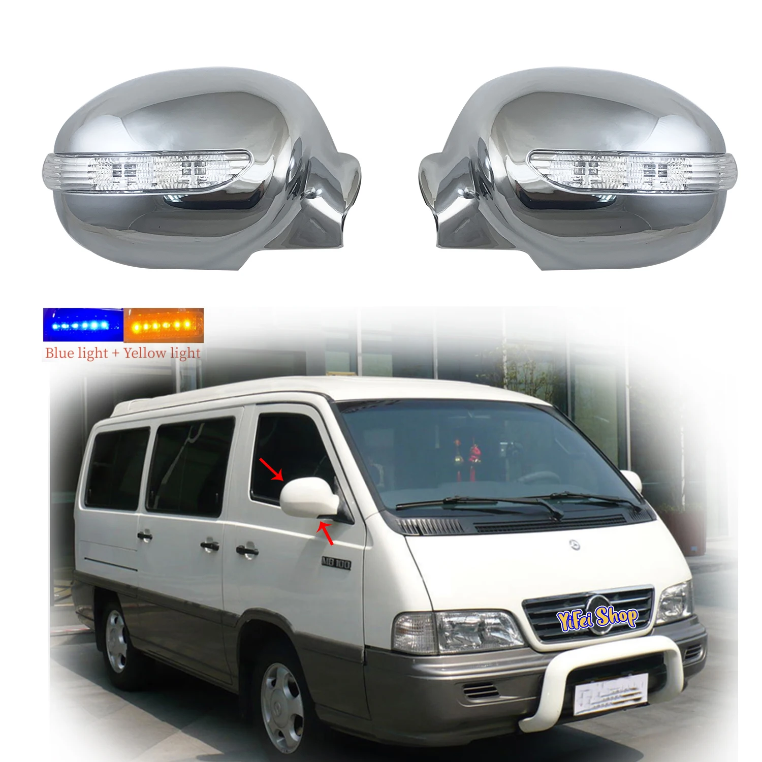 

2pcs Car ABS Chrome Rearview Accessories Plated For Mercedes Benz MB100 Type 631 Istana Door Mirror Cover With LED