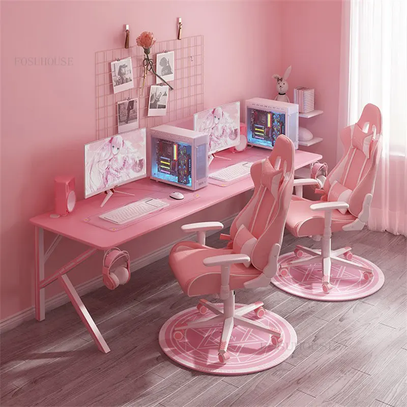 Scrivania per Computer Desktop doppia di lusso leggera scrivania per camera  da letto per ragazza rosa scrivania per Computer da tavolo e sedia da gioco  per Internet Cafe