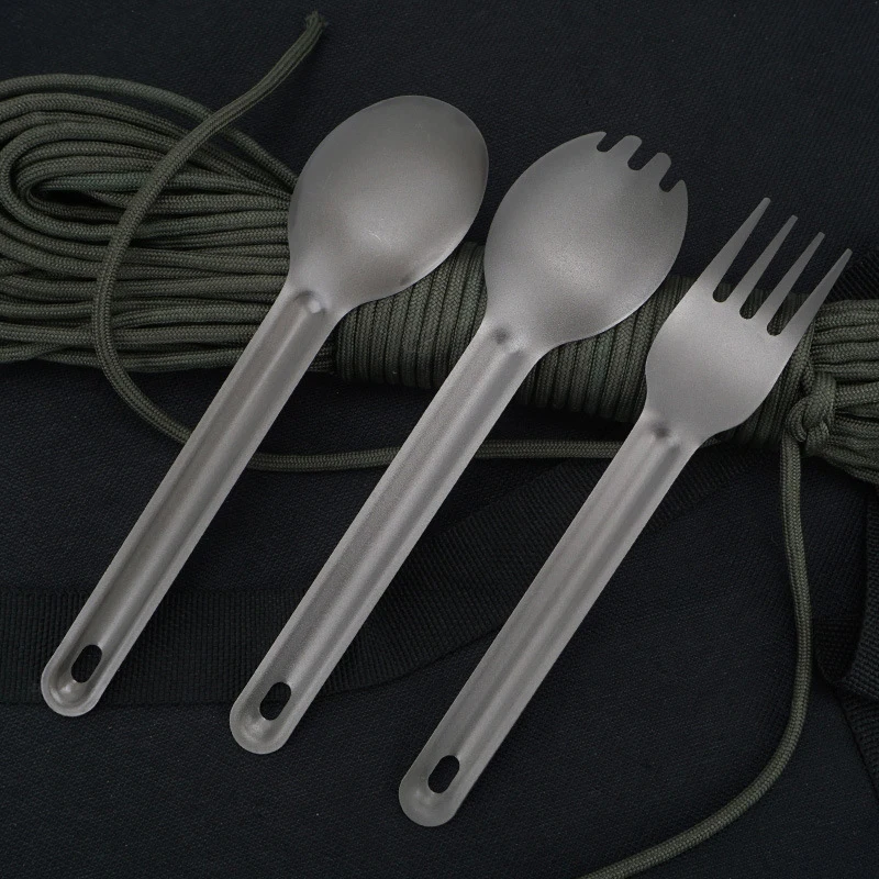 1PC Titanium Spoon Fork Long Handle Spoon EDC Outdoor Camping Titanium Spork Camping Tableware Picnic Accessories