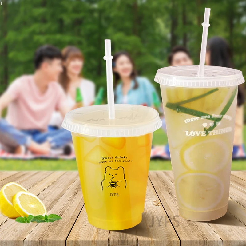 

Summer Day Cute Plastic Water Bottle Straw Reusable Drinking Bottle For Juice With Lids Milk Tea Coffee Cup Mocha Cola Mugs
