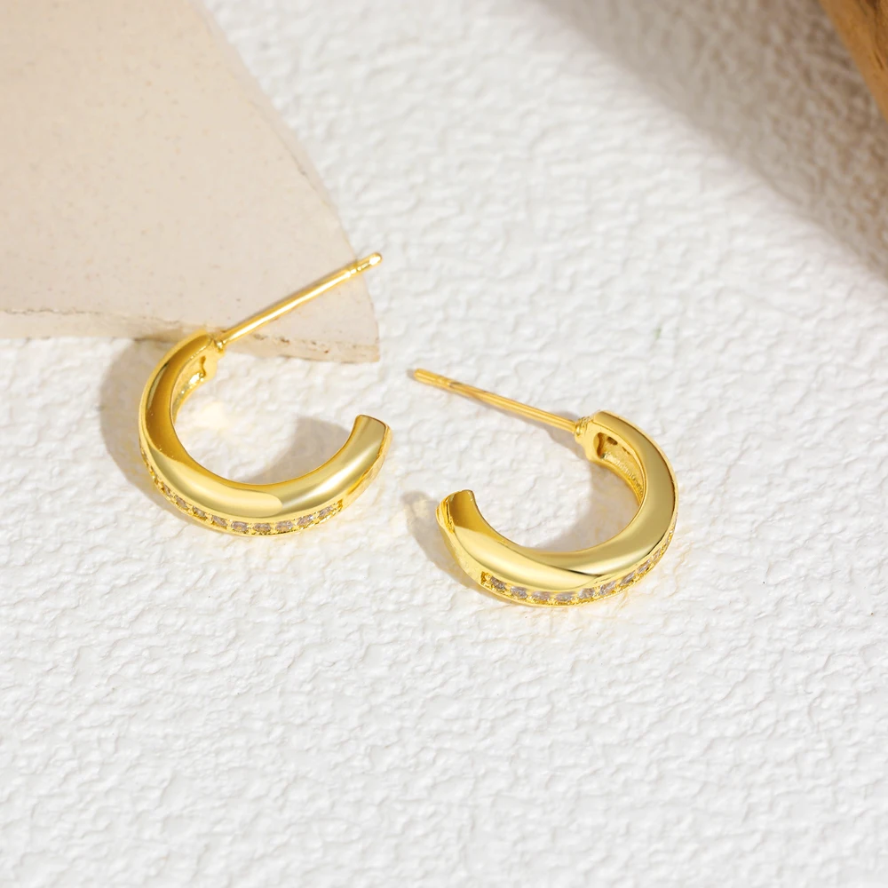Fashion Mini C-shape CZ Zircon Hoop Earrings for Women 18K Gold Plated Hypoallergenic Earring Waterproof Jewelry Wholesale Joias