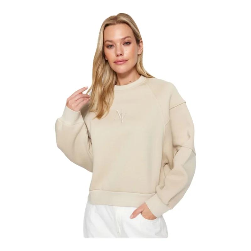 Trendyol TYZA Women's Hoodies & Sweatshirts Off-Shoulder Plain Crew Neck Knit Regular Fit Casual Hoodies & Sweatshirts 3