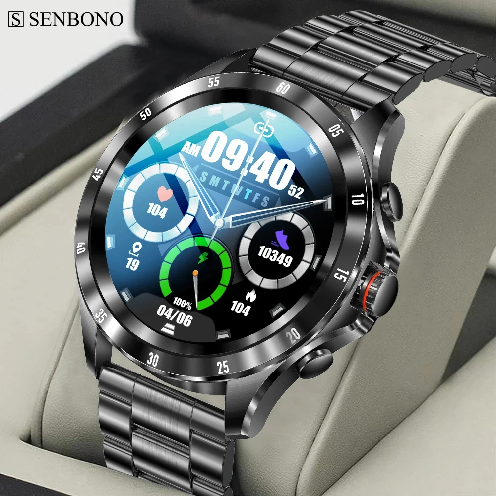 SENBONO-reloj inteligente redondo para hombre y mujer, pulsera con  Bluetooth, respuesta a llamadas, más de 100 esferas, deportivo, Para  Android e IOS