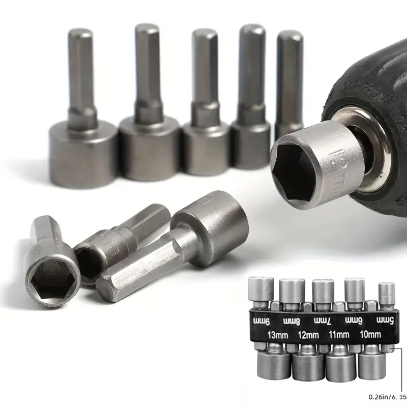 9pcs 5/6/7/8/9/10/11/1/13mm Hexagonal Handle Shank Adapter Sleeve Head Socket Extension Rod Electric Screwdriver Drill Set Tools